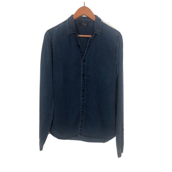 The Kooples Women’s Sz XS Blue Tencel Denim Long Sleeve Button Front Shirt - Picture 1 of 5